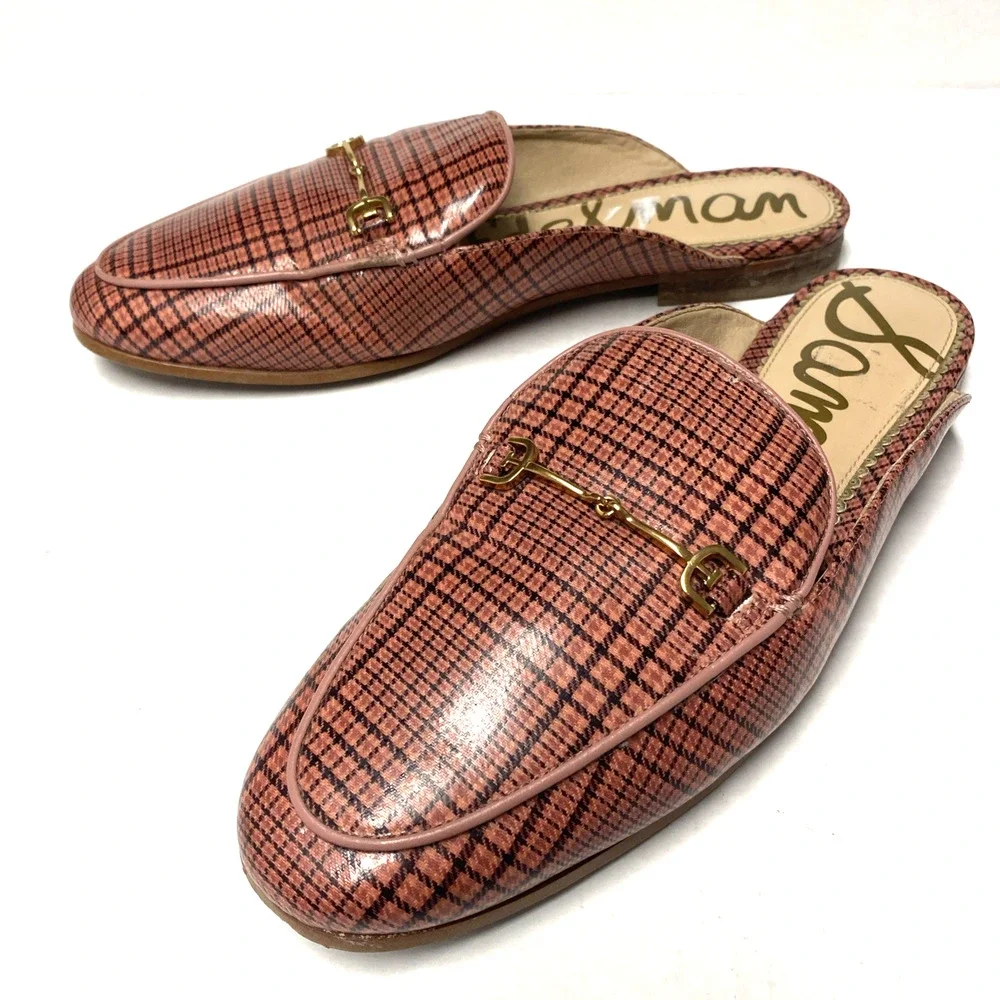 Sam Edelman Linnie Bit Loafer Mule Red Flat Leather Slide Slip Plaid Gingham 10